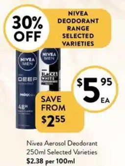 Foodworks Nivea Aerosol Deodorant 250ml Selected Varieties offer