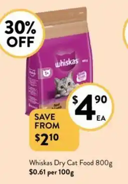 Foodworks Whiskas Dry Cat Food 800g offer