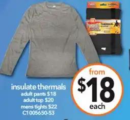 insulate thermals adult pants $18