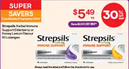 Discount Drug Stores Strepsils Herbal Immune Support Elderberry or Honey Lemon Flavour 16 Lozenges offer