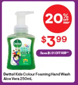 Discount Drug Stores Dettol Kids Colour Foaming Hand Wash Aloe Vera 250mL offer