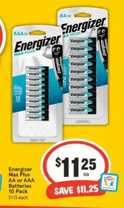 IGA Energizer Max Plus AA or AAA Batteries 10 Pack offer