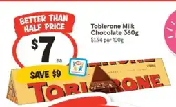 IGA Toblerone Milk Chocolate 360g offer