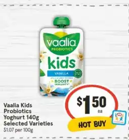 IGA Vaalia Kids Probiotics Yoghurt 140g Selected Varieties offer