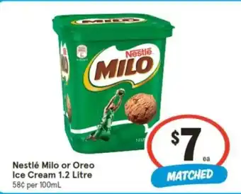 IGA Nestlé Milo or Oreo Ice Cream 1.2 Litre offer