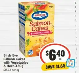 IGA Birds Eye Salmon Cakes with Vegetables & Herb 480g offer