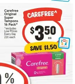 IGA Carefree Original Super Tampons 16 Pack offer