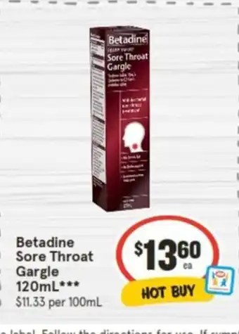 IGA Betadine Sore Throat Gargle 120ml offer