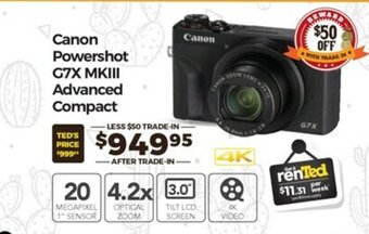 Teds Cameras Canon - Powershot G7X MKIII Advanced Compact offer