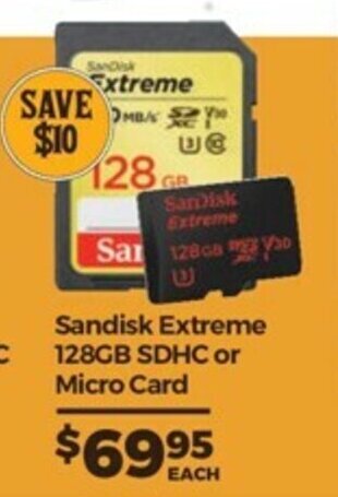 Teds Cameras Sandisk Extreme 128GB SDHC or Micro Card offer