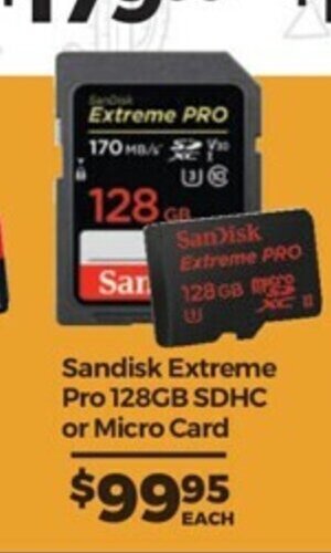 Teds Cameras Sandisk - Extreme Pro 128GB SDHC or Micro Card offer