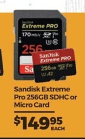 Teds Cameras Sandisk - Extreme Pro 256GB SDHC or Micro Card offer