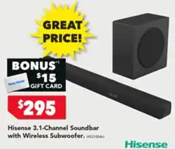 Harvey Norman Hisense 3.1-Channel Soundbar with Wireless Subwoofer offer