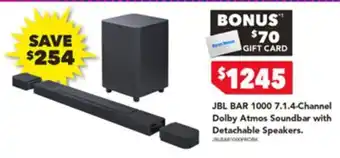 Harvey Norman JBL BAR 1000 7.1.4-Channel Dolby Atmos Soundbar with Detachable Speakers offer