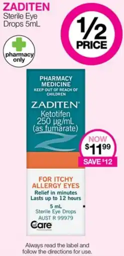 Priceline ZADITEN Sterile Eye Drops 5mL offer
