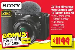 JB Hi-Fi ZV-E10 Mirrorless Vlog Camera With 16-50mm Lens Kit offer