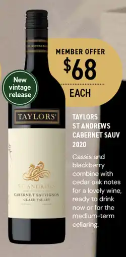 Dan Murphy's TAYLORS ST ANDREWS CABERNET SAUV 2020 offer