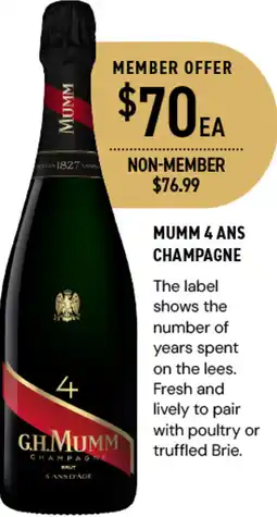 Dan Murphy's MUMM 4 ANS CHAMPAGNE offer