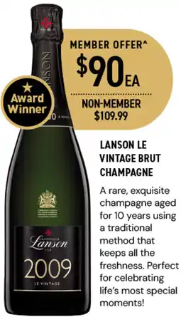 Dan Murphy's LANSON LE VINTAGE BRUT CHAMPAGNE offer