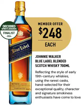 Dan Murphy's JOHNNIE WALKER BLUE LABEL BLENDED SCOTCH WHISKY 700ML offer