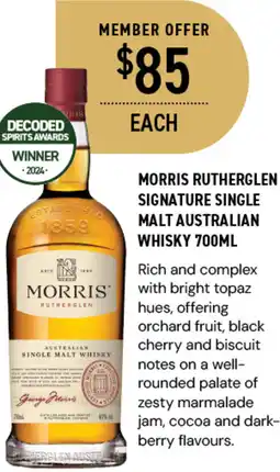 Dan Murphy's MORRIS RUTHERGLEN SIGNATURE SINGLE MALT AUSTRALIAN WHISKY 700ML offer