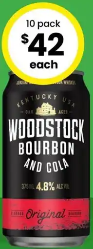 The Bottle O Woodstock Bourbon & Cola 4.8% Premix Cans offer