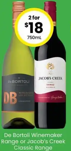The Bottle O De Bortoli Winemaker Range or Jacob's Creek Classic Range 750ml 2 for offer