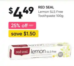 RED SEAL Lemon SLS Free Toothpaste 100g