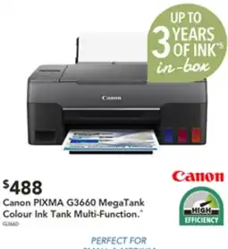 Harvey Norman Canon PIXMA G3660 MegaTank Colour Ink Tank Multi-Function. offer