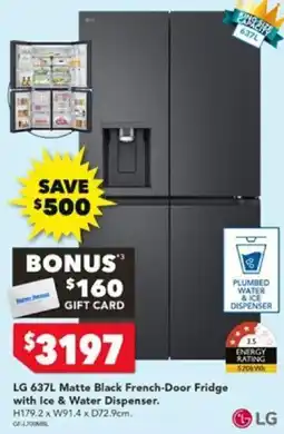 Harvey Norman LG 637L Matte Black French-Door Fridge with Ice & Water Dispenser offer