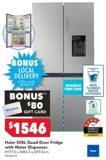 Harvey Norman Haier 508L Quad-Door Fridge with Water Dispenser offer