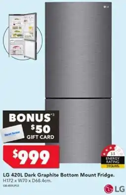 Harvey Norman LG 420L Dark Graphite Bottom Mount Fridge offer