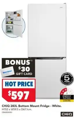 Harvey Norman CHIQ 283L Bottom Mount Fridge - White offer