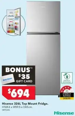 Harvey Norman Hisense 326L Top Mount Fridge offer