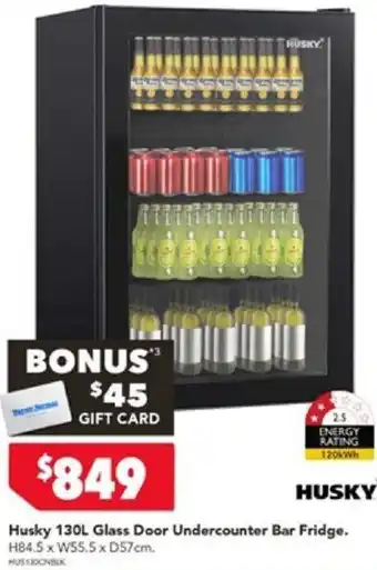 Harvey Norman Husky 130L Glass Door Undercounter Bar Fridge offer