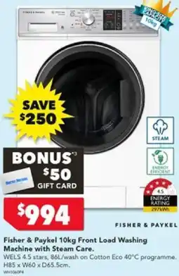 Fisher & Paykel 10kg Front Load Washing Machine with Steam Care
