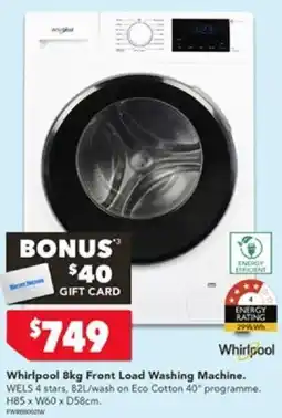 Harvey Norman Whirlpool 8kg Front Load Washing Machine offer