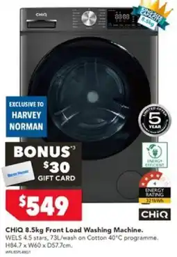 Harvey Norman CHIQ 8.5kg Front Load Washing Machine offer