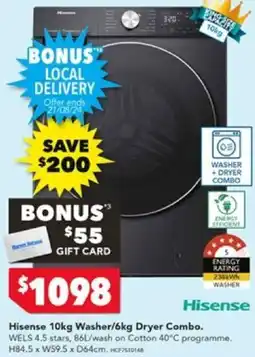 Harvey Norman Hisense 10kg Washer/6kg Dryer Combo offer