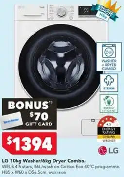 Harvey Norman LG 10kg Washer/6kg Dryer Combo offer
