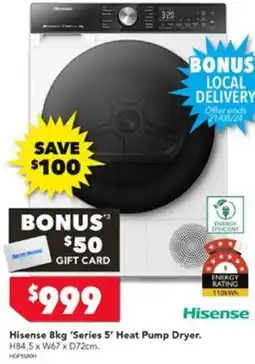Harvey Norman Hisense 8kg 'Series 5' Heat Pump Dryer offer