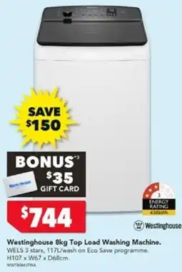 Harvey Norman Westinghouse 8kg Top Load Washing Machine offer
