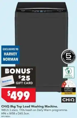 Harvey Norman CHIQ 8kg Top Load Washing Machine offer