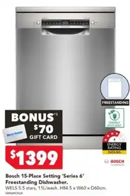 Harvey Norman Bosch 15-Place Setting 'Series 6' Freestanding Dishwasher offer