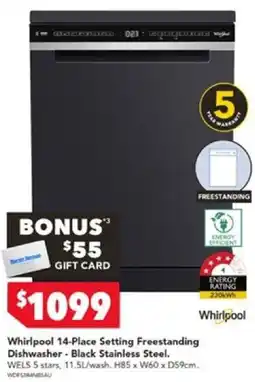 Harvey Norman Whirlpool 14-Place Setting Freestanding Dishwasher - Black Stainless Steel offer
