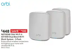 Harvey Norman NETGEAR Orbi Wi-Fi 6 AX1800 Dual-Band Wi-Fi Mesh System - 3-Pack offer
