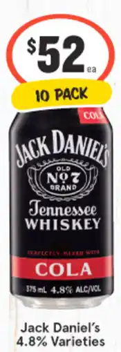 IGA Liquor Jack Daniel's 4.8% 10 PACK offer