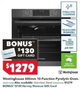 Harvey Norman Westinghouse 600mm 10-Function Pyrolytic Oven offer