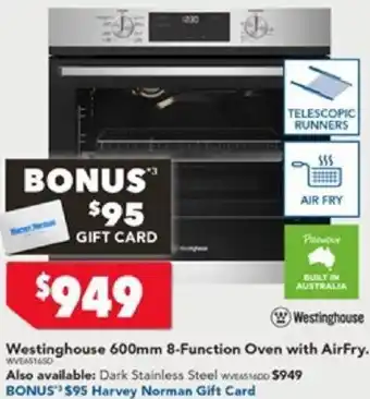 Harvey Norman Westinghouse 600mm 8-Function Oven with AirFry offer