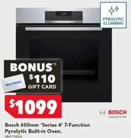 Harvey Norman Bosch 600mm 'Series 4' 7-Function Pyrolytic Built-in Oven offer